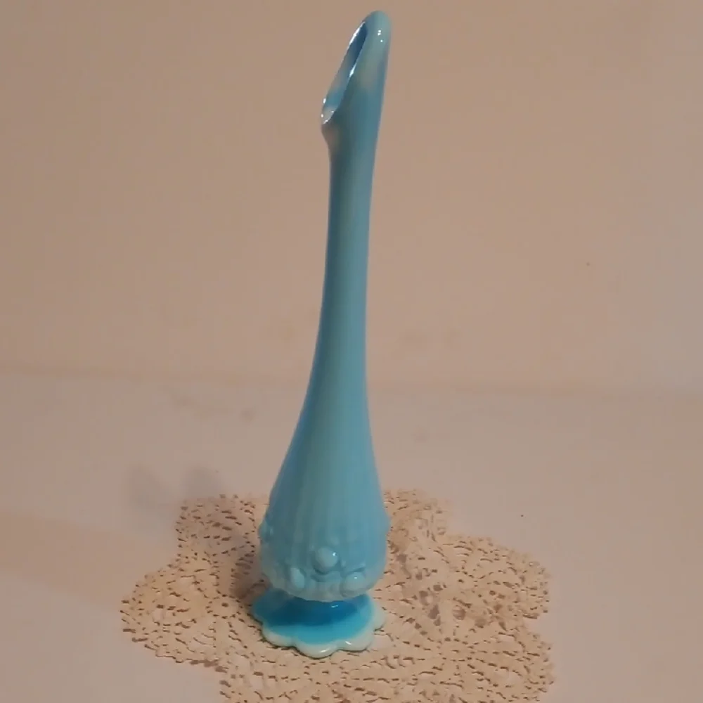 Fenton Sky Blue Slag Glass Swung Vase 11 Inches